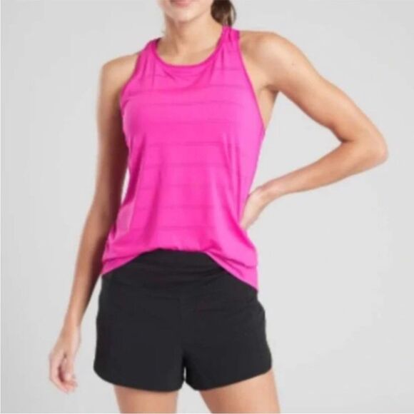 ATHLETA | Chi Shadow Stripe Bright Pink Skinny Racerback Tank Women’s Size XS - Picture 1 of 11